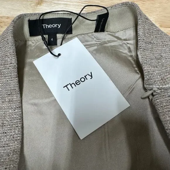 Theory NWT Easy Waist A-line Mini Skirt Taupe Speckle Wool Size 4 Tweed Look